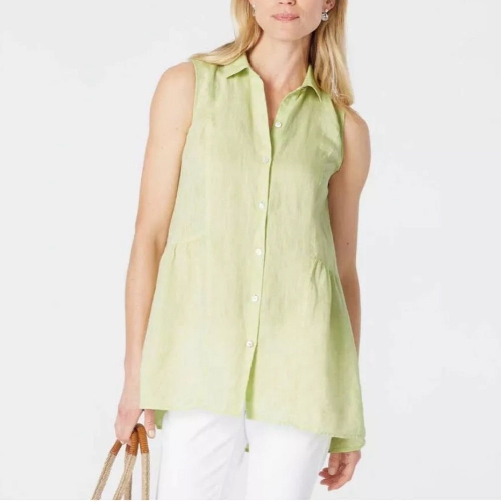 J. Jill Love Linen Peplum Back Button Front Sleeveless Tunic Classic Collar